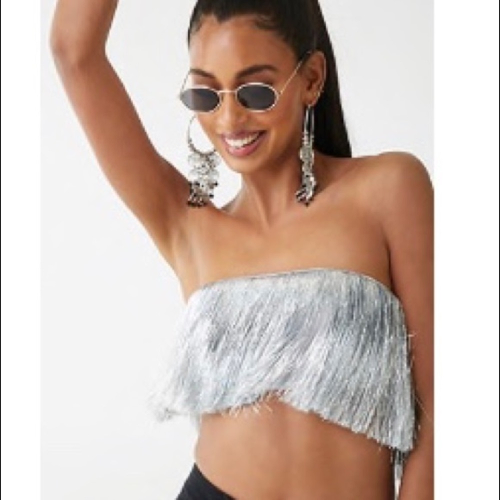 Iridescent Fringe Tube Top